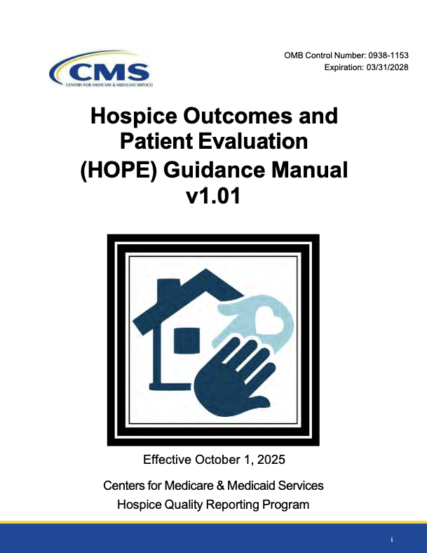 First page of the CMS Hospice Outcomes and Patient Evaluation (HOPE) Guidance Manual - v1.01